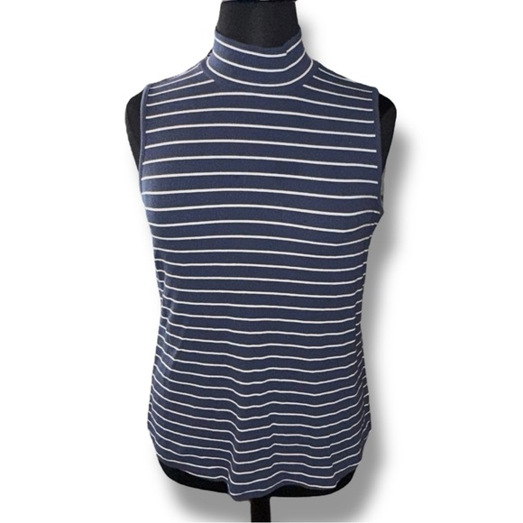 LANE BRYANT Classic Sleeveless Mock Neck Ribbed Tank - 18/20 Navy/White Stripe - Picture 2 of 14